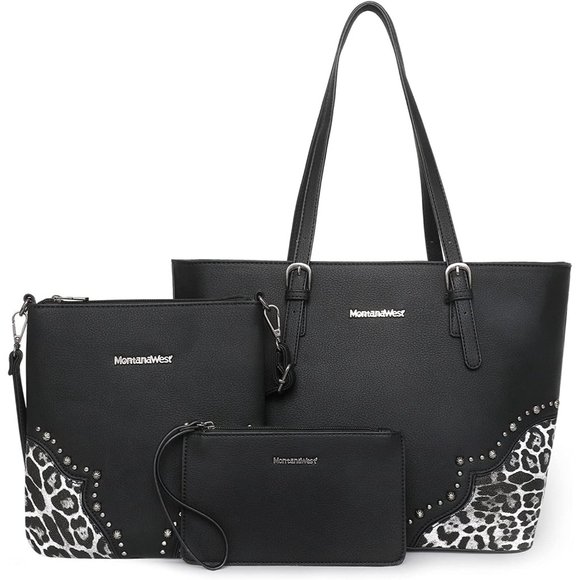 Fashion 3 pcs Handbag Set Leopard Print Tote Large Shoulder Bag Vegan Le… - Picture 9 of 12